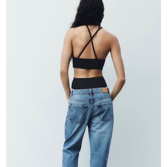 NWT Zara Black Ribbed Cutout Halter Neck Bodysuit, Size Small - Picture 4 of 12